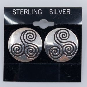 Sterling Silver Circle Earrings with Swirl Design - NWOT